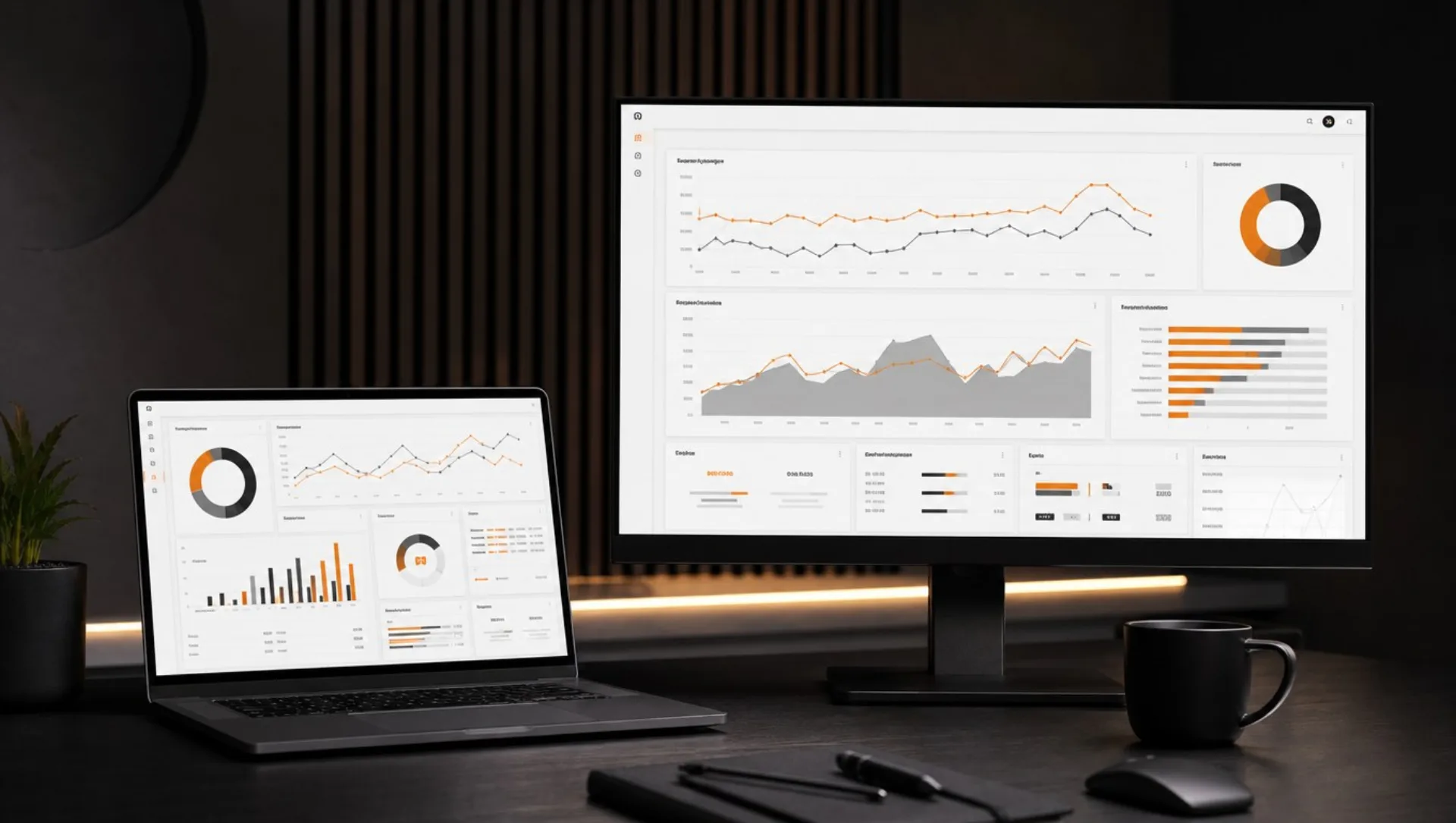 Search marketing dashboards showing Google Ads, SEO and conversion tracking data