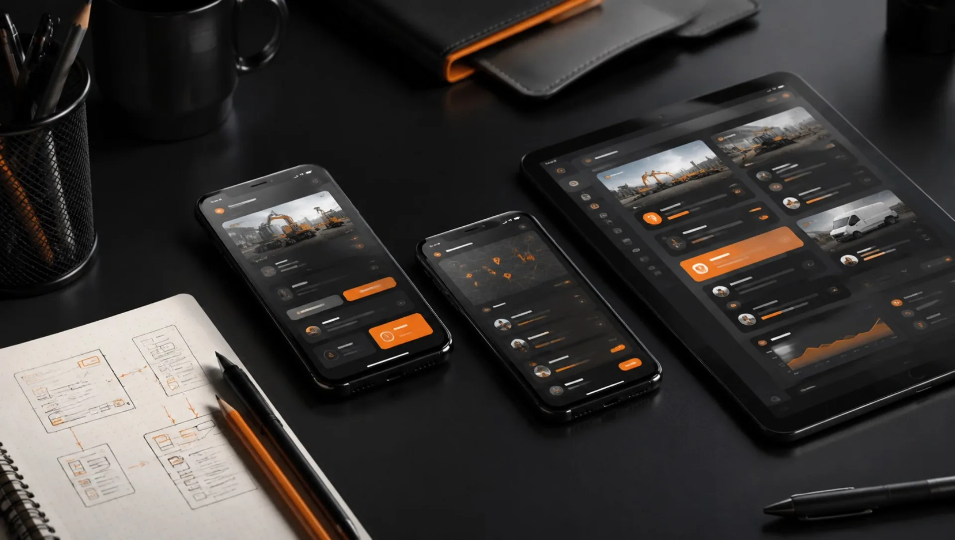 Mobile and tablet app interfaces for managing jobs, bookings and customer updates