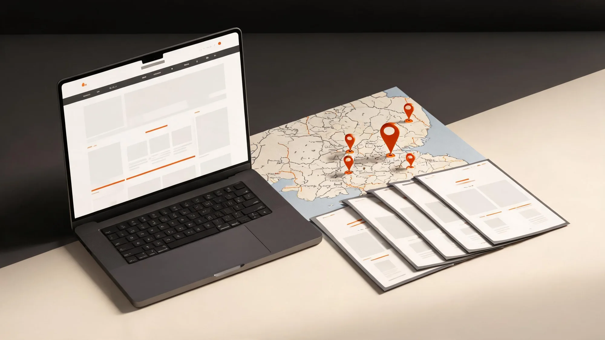 Norfolk map and laptop illustrating useful local SEO service area pages for nearby towns