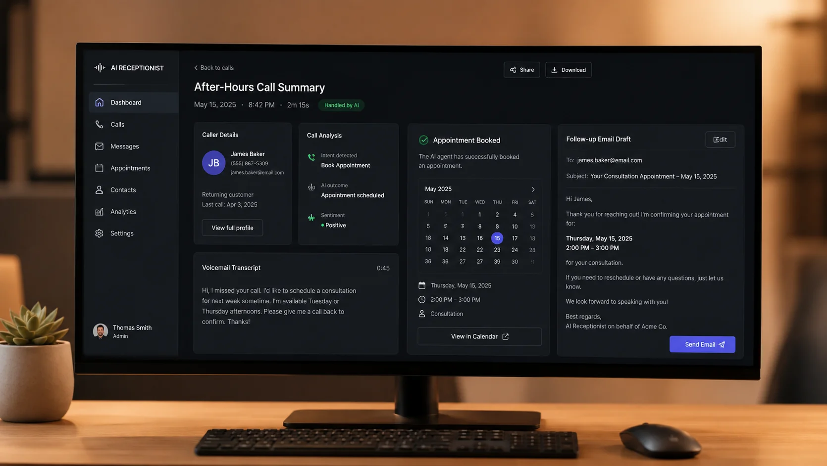 AI receptionist for after-hours calls for UK small business
