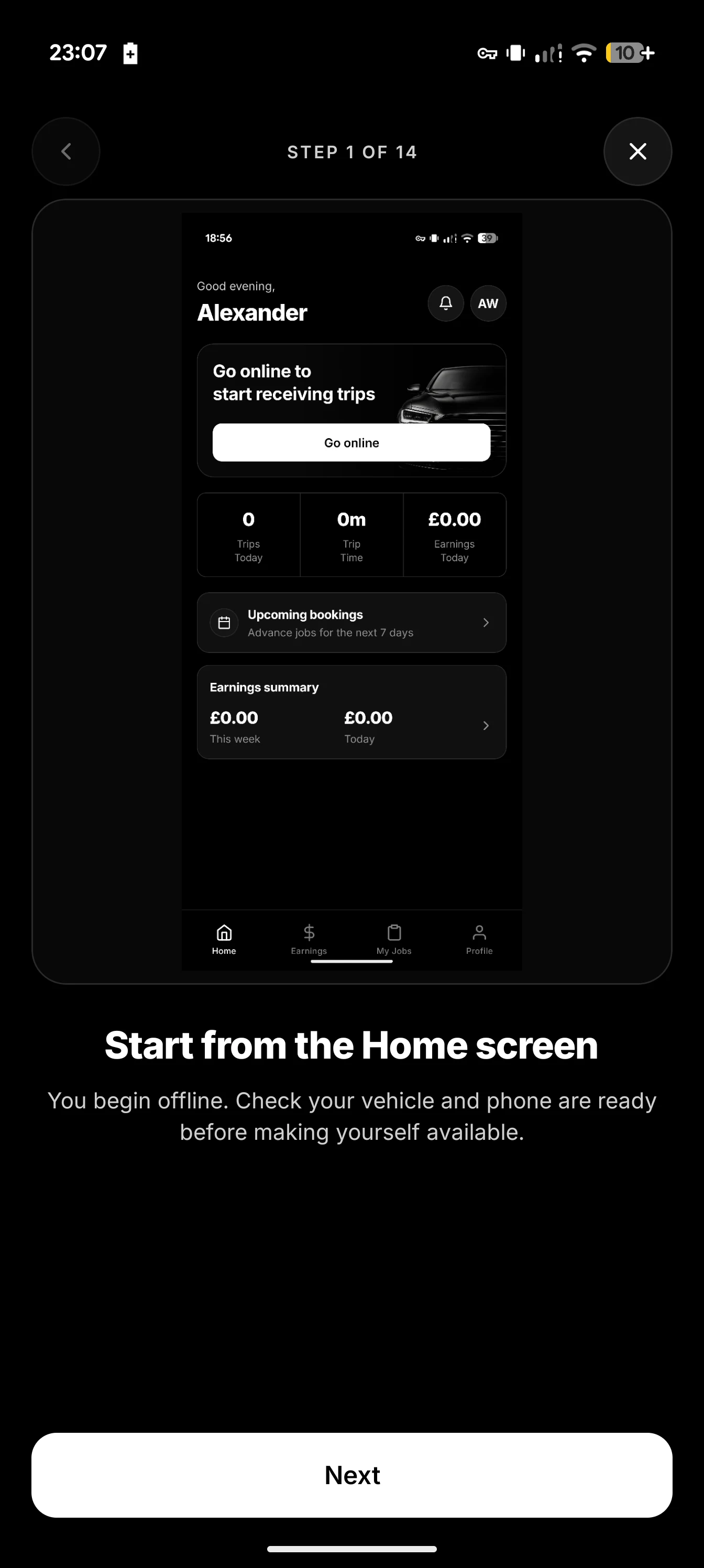 Driver App onboarding guide explaining the home screen and duty readiness