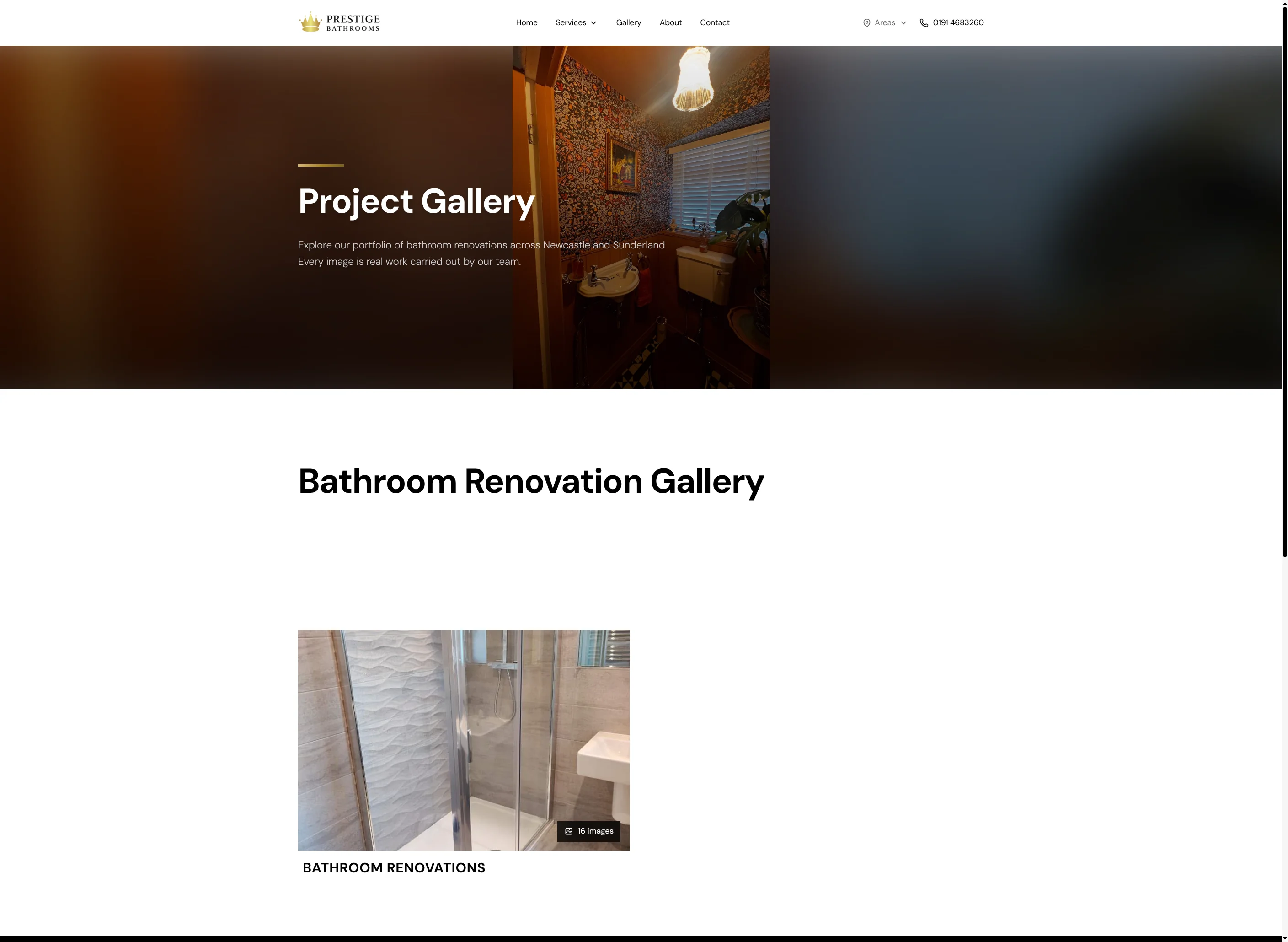 Live Prestige Bathrooms Northeast project gallery showing completed bathroom renovations