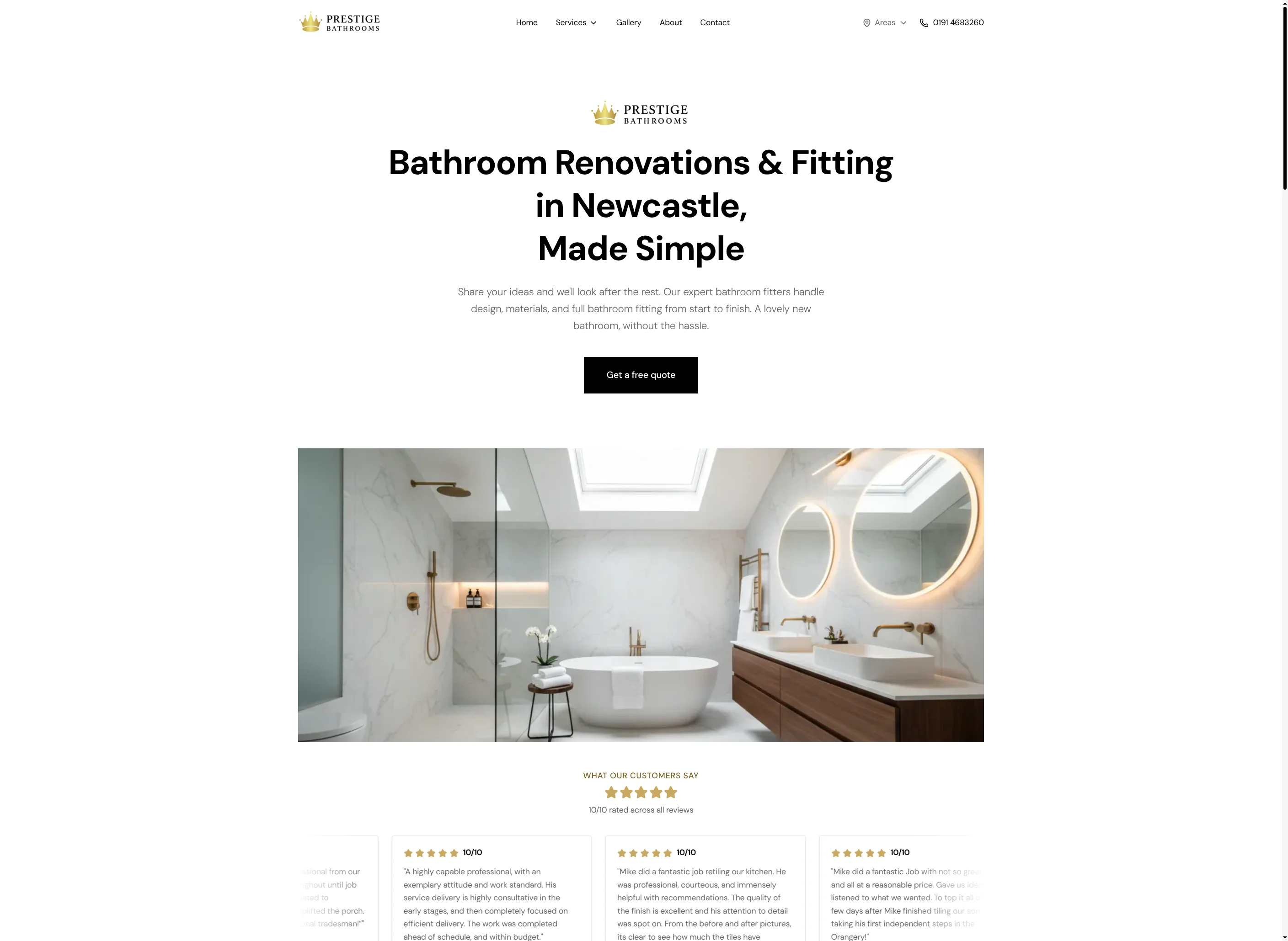 Live Prestige Bathrooms Northeast website homepage