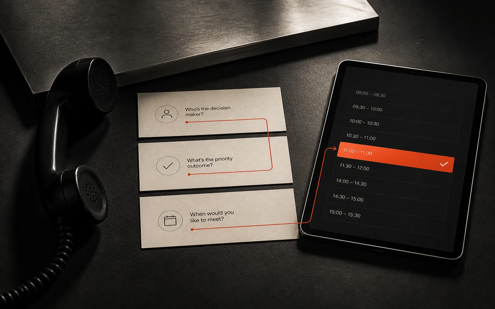 Automated call flow interface showing call routing, appointments and escalation paths for a small business