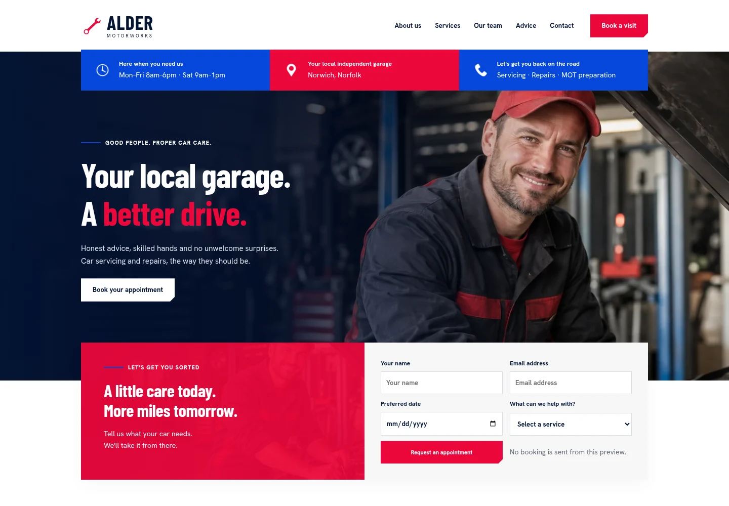 Alder Motorworks desktop website preview