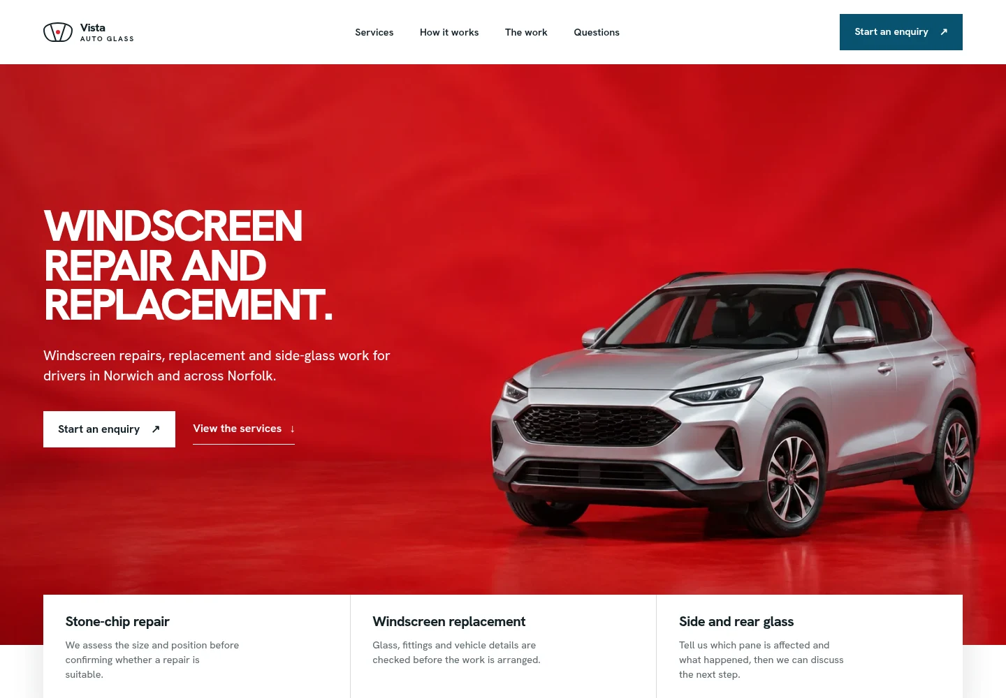 Vista Auto Glass desktop website preview