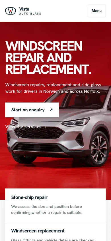 Vista Auto Glass mobile website preview