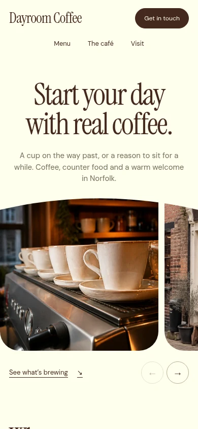 Dayroom Coffee mobile website preview
