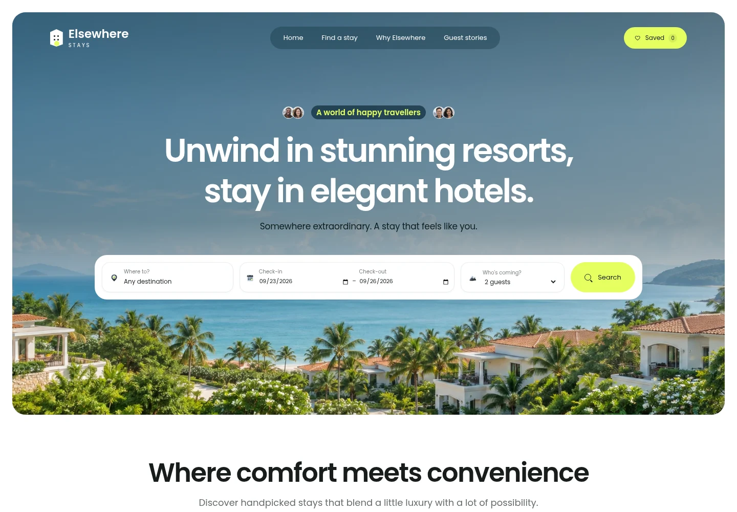 Elsewhere Stays desktop website preview