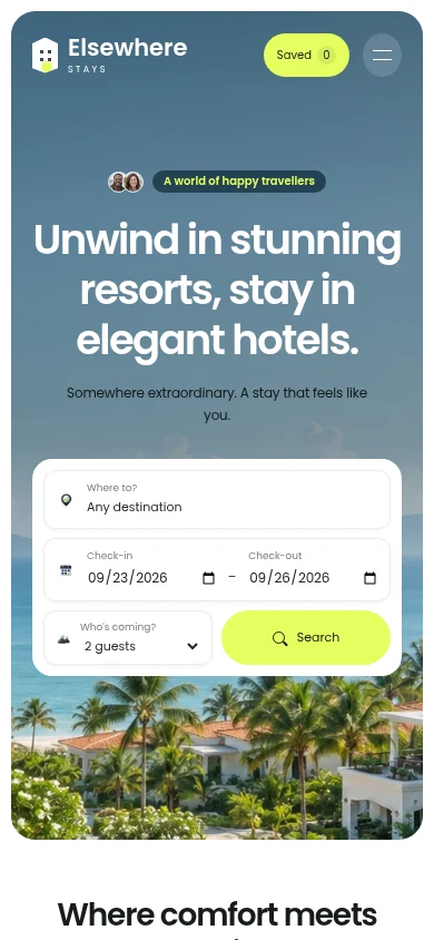 Elsewhere Stays mobile website preview