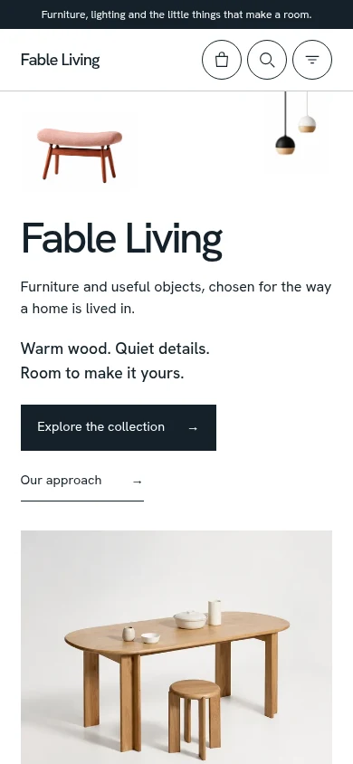 Fable Living mobile website preview