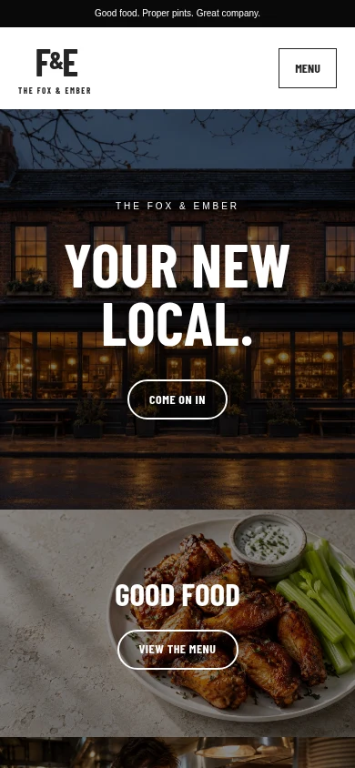 The Fox & Ember mobile website preview