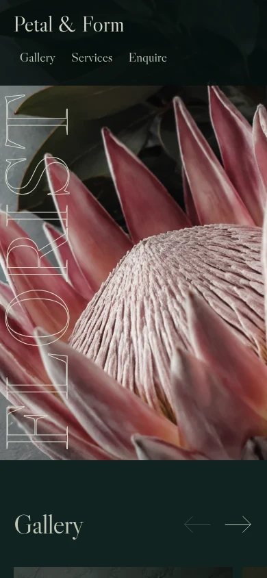 Petal & Form mobile website preview