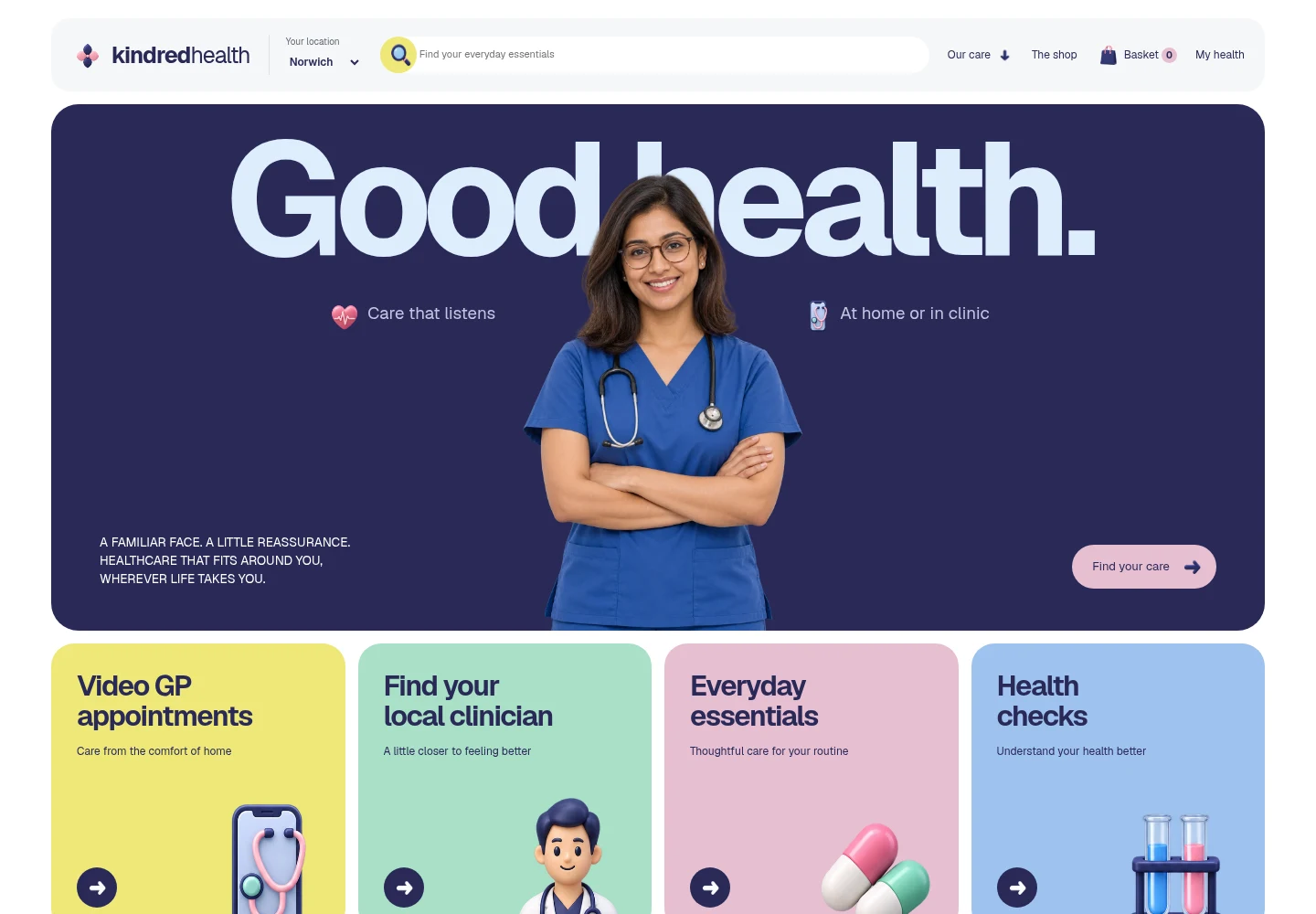 Kindred Health desktop website preview