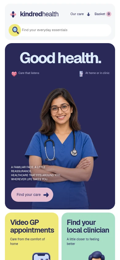 Kindred Health mobile website preview