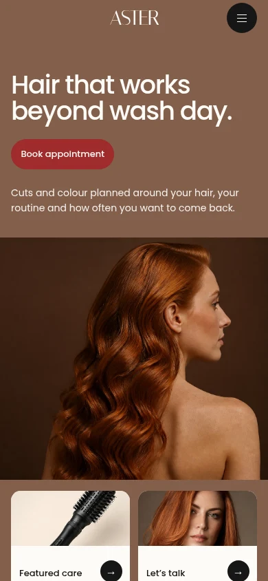 Aster Hair Studio mobile website preview