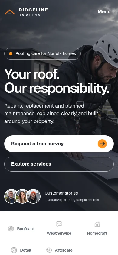 Ridgeline Roofing mobile website preview