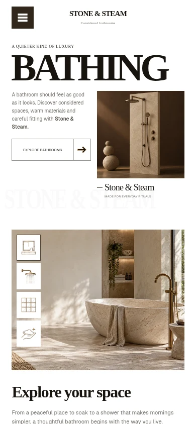 Stone & Steam mobile website preview