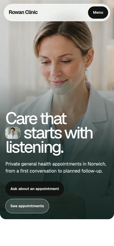 Rowan Clinic mobile website preview